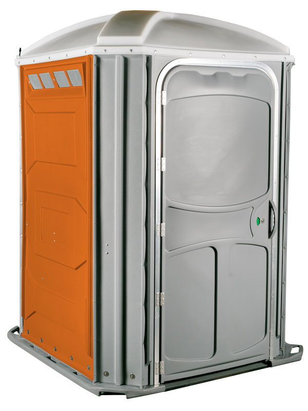 Orange and gray Comfort XL wheelchair-accessible portable restroom